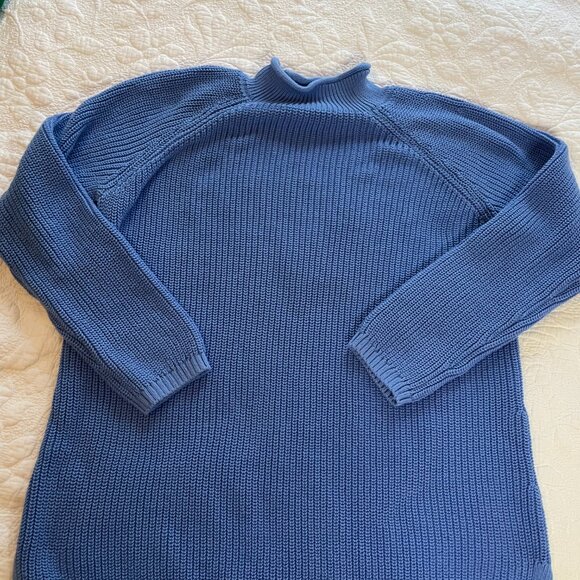 Talbots Cotton Knit Sweater Mock Neck Ribbed Pullover Casual Blue XL long sleeve - Picture 7 of 8